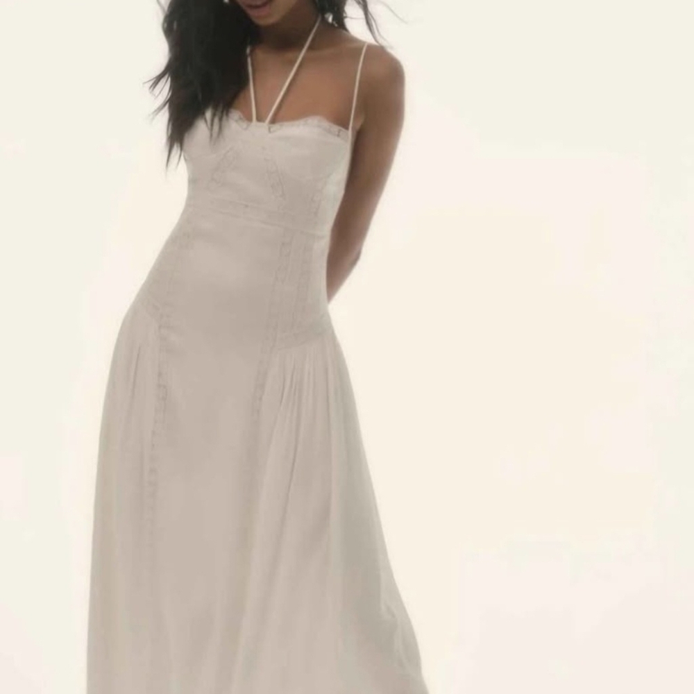 Elegant Cream Spaghetti Strap Dress